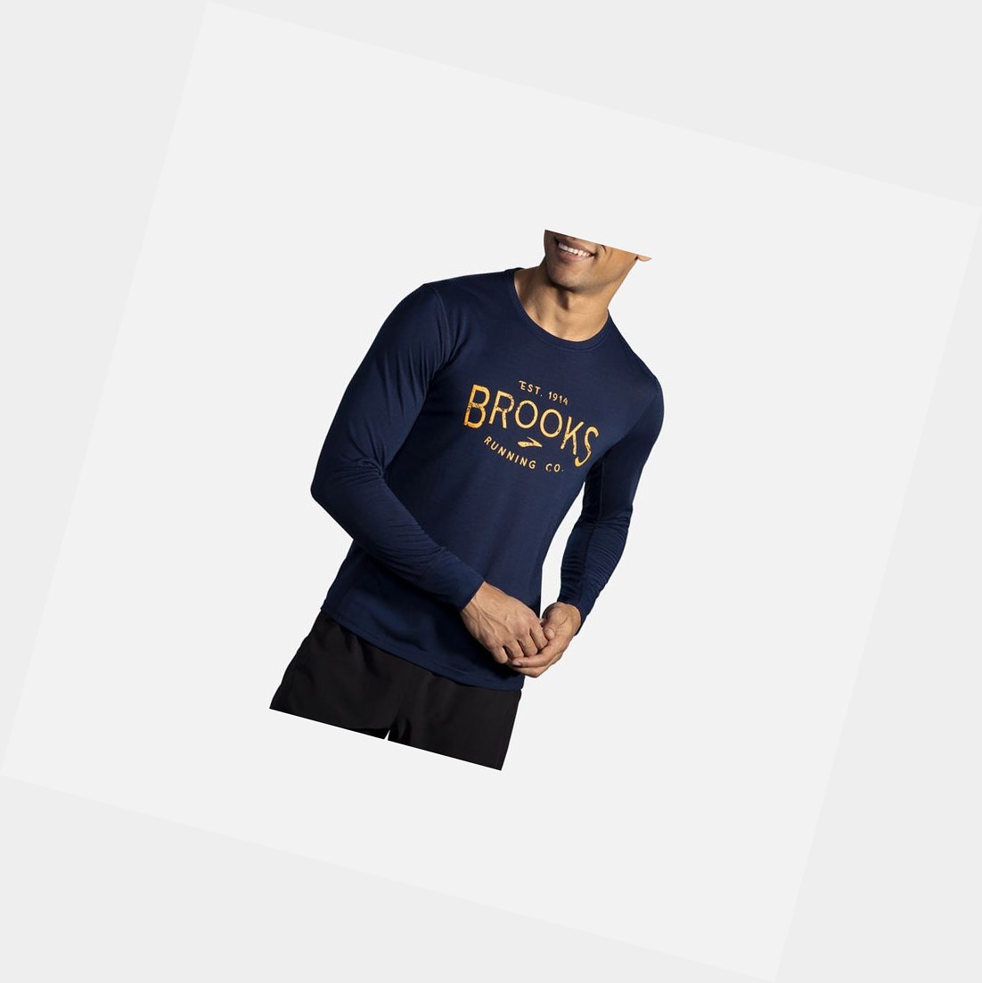 Hauts Brooks Distance Graphique Long Sleeve Bleu Marine Homme | GYK-38127803