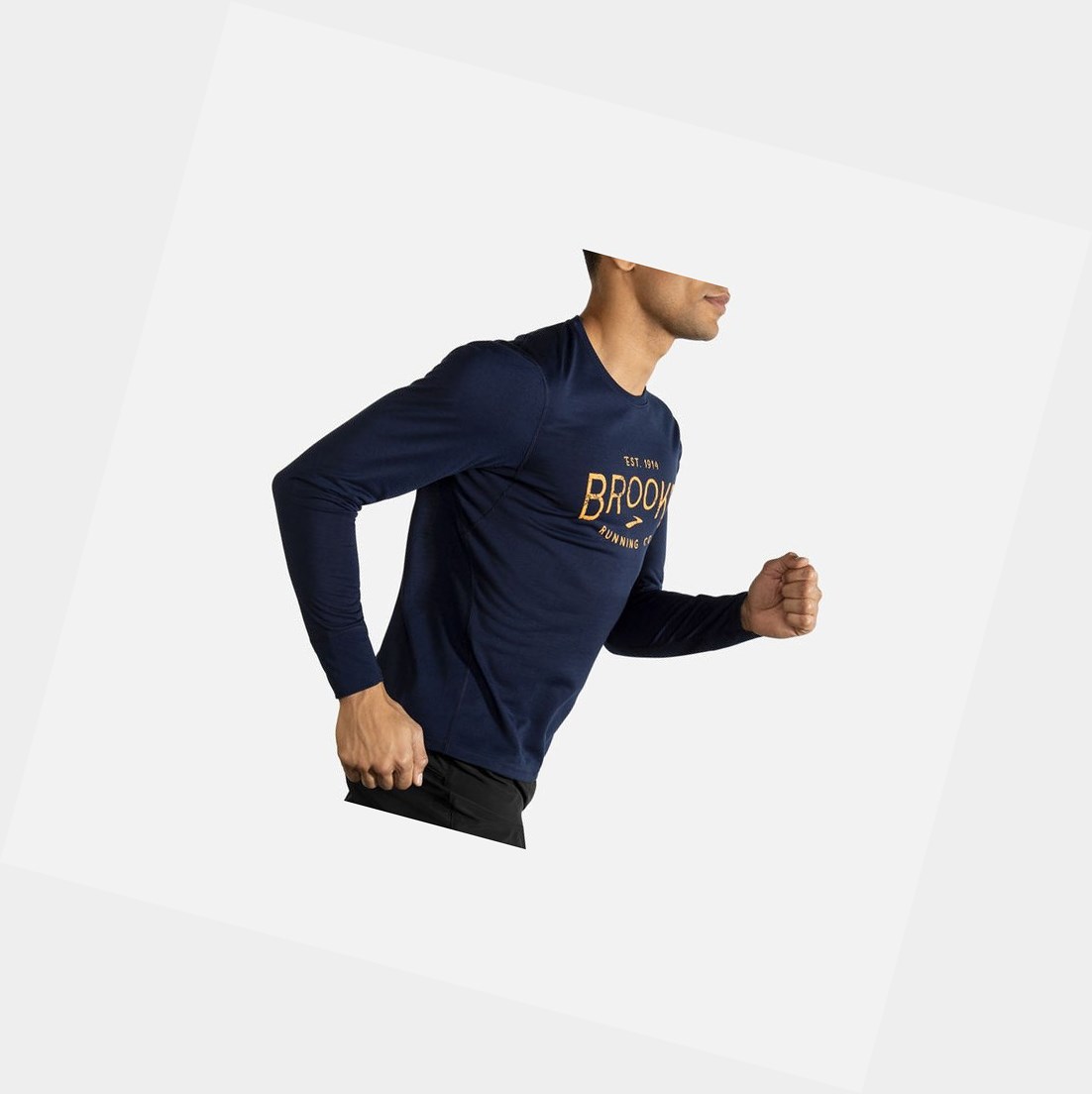 Hauts Brooks Distance Graphique Long Sleeve Bleu Marine Homme | GYK-38127803