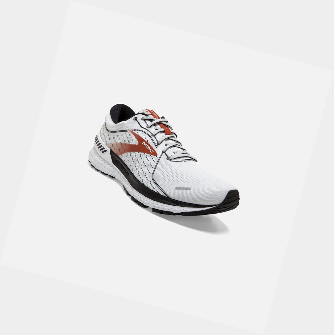 Chaussures Running Route Brooks Adrenaline GTS 21 Blanche Noir Orange Homme | HQE-33372348