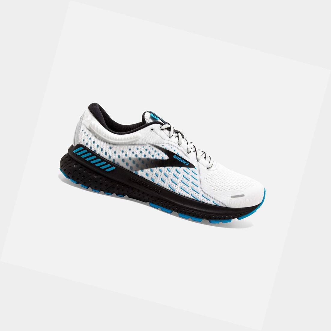 Chaussures Running Route Brooks Adrenaline GTS 21 Blanche Grise Bleu Homme | DJM-33355932