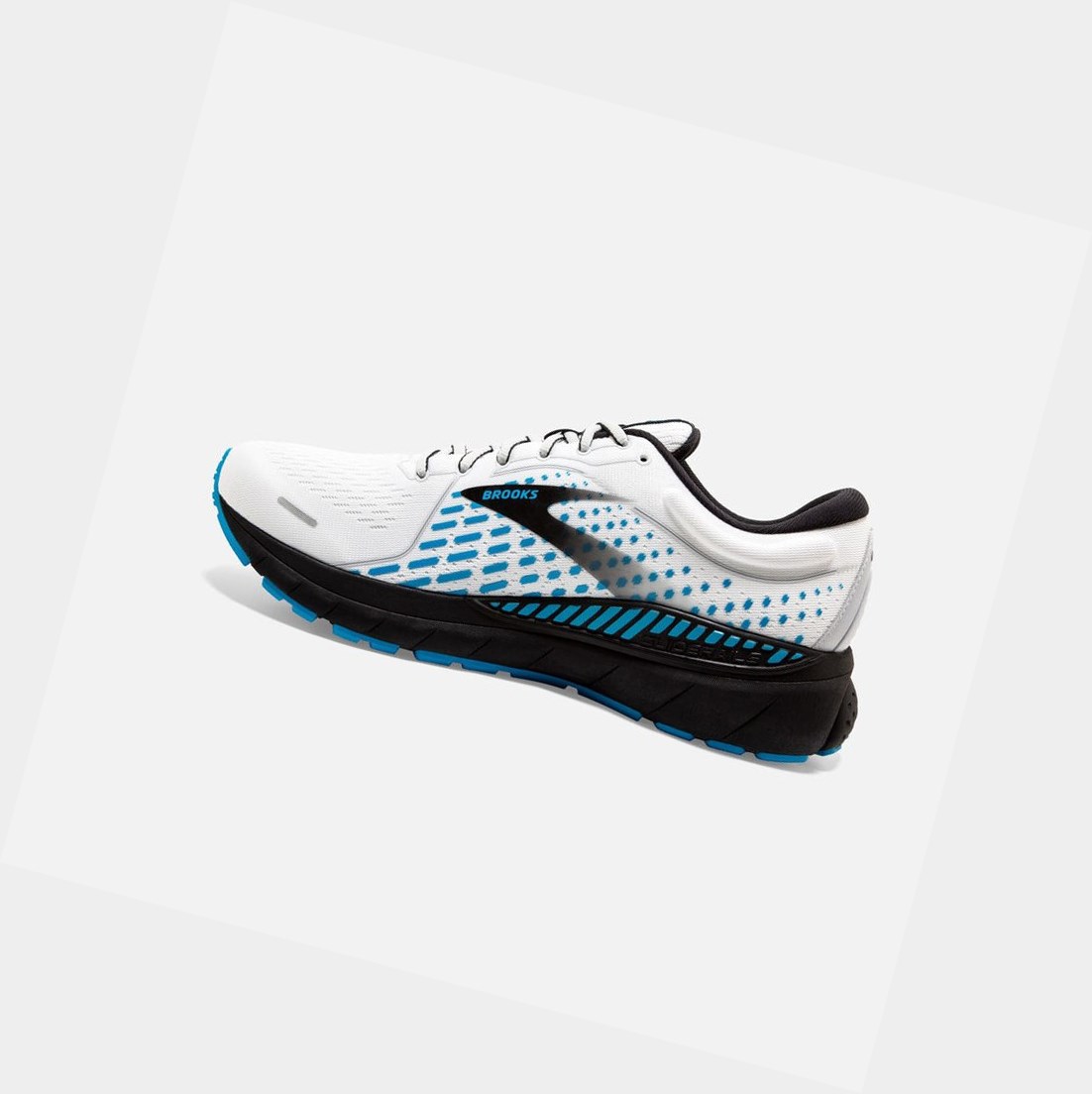 Chaussures Running Route Brooks Adrenaline GTS 21 Blanche Grise Bleu Homme | DJM-33355932