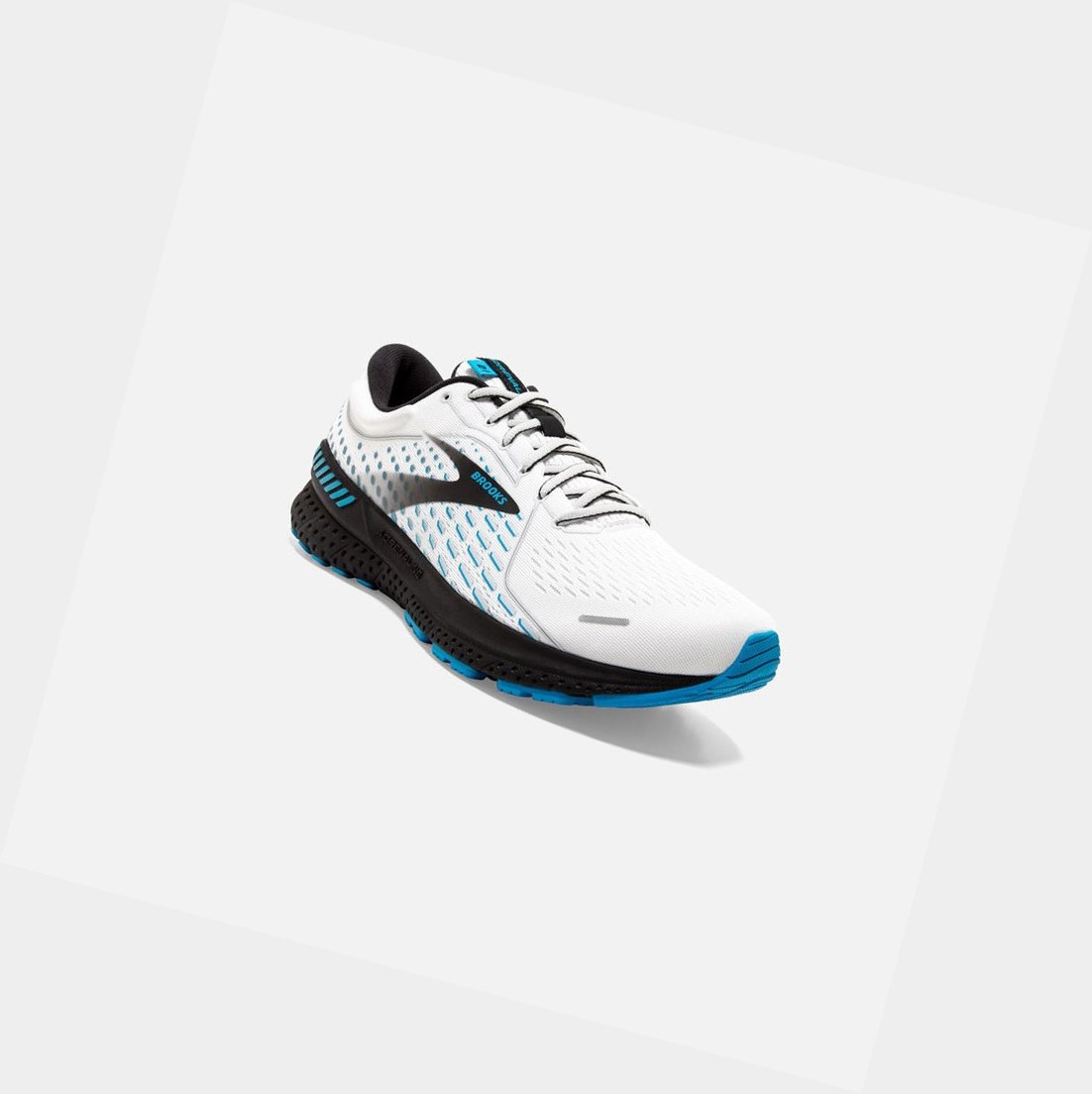 Chaussures Running Route Brooks Adrenaline GTS 21 Blanche Grise Bleu Homme | DJM-33355932