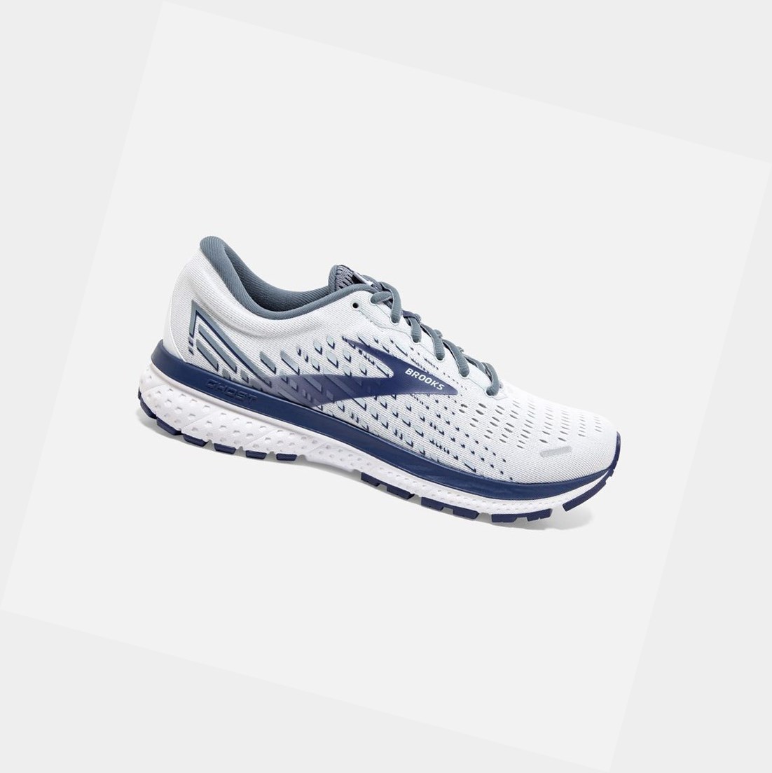 Chaussures Running Route Brooks Ghost 13 Blanche Grise Noir Homme | DHV-51370439