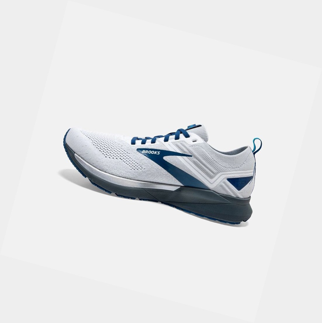 Chaussures Running Route Brooks Ricochet 3 Blanche Grise Bleu Homme | SJK-14823016