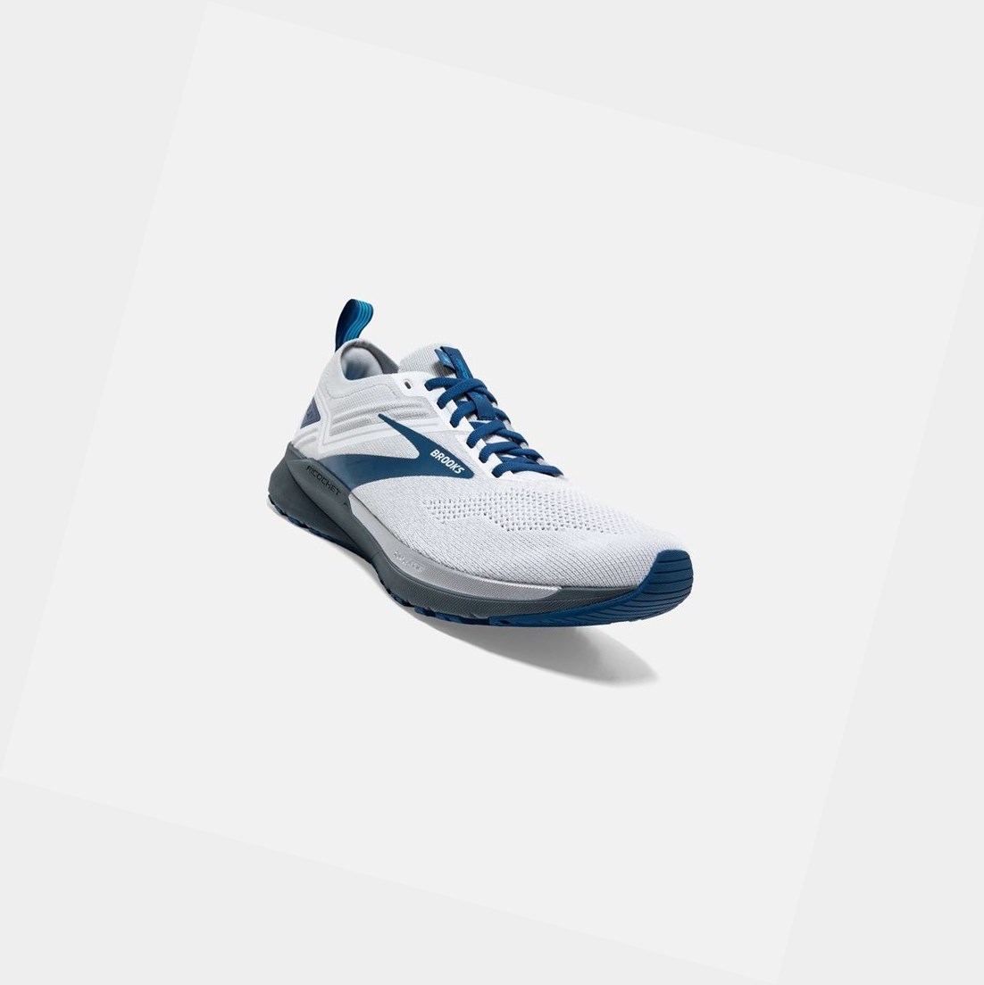 Chaussures Running Route Brooks Ricochet 3 Blanche Grise Bleu Homme | SJK-14823016