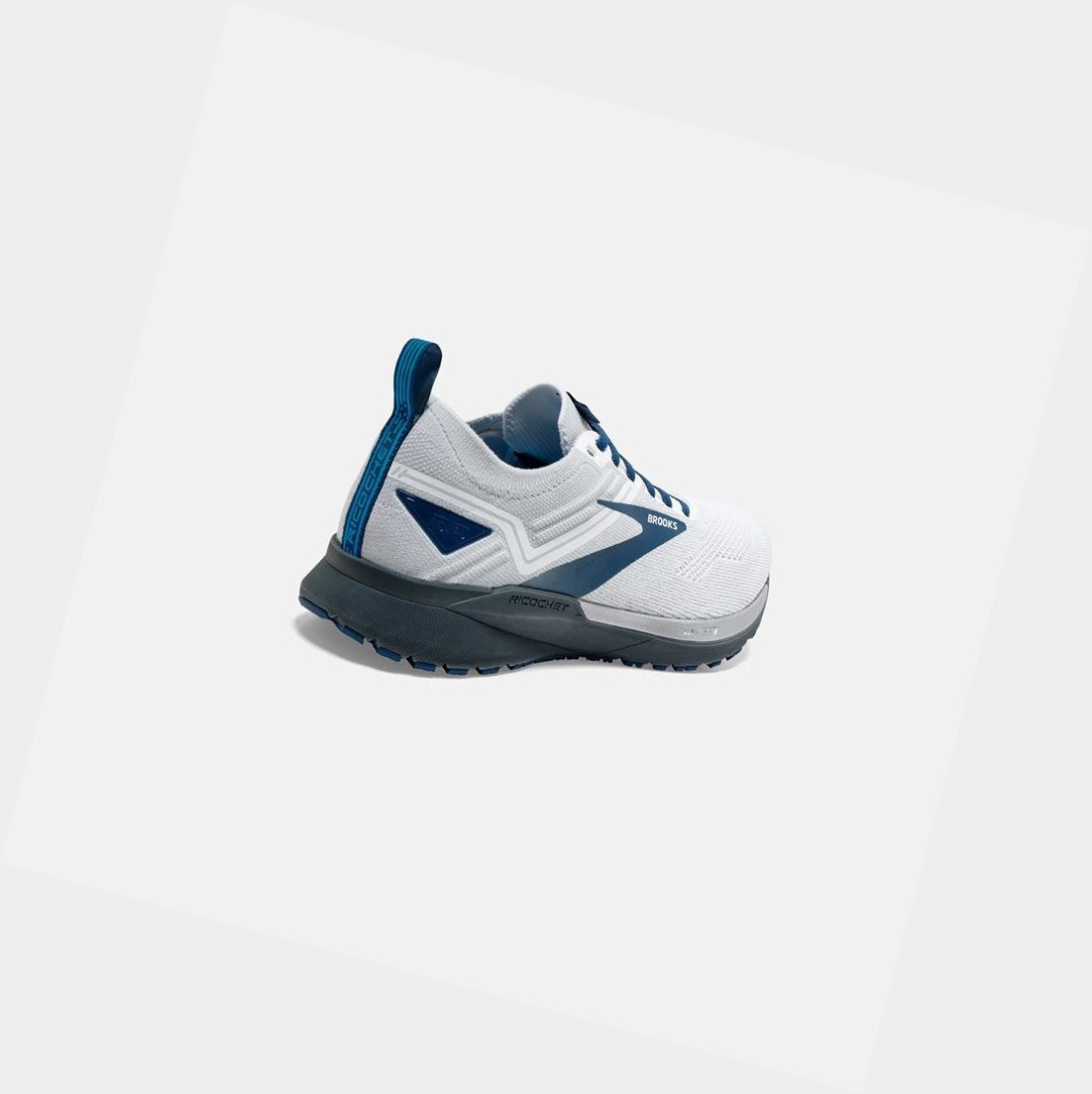 Chaussures Running Route Brooks Ricochet 3 Blanche Grise Bleu Homme | SJK-14823016